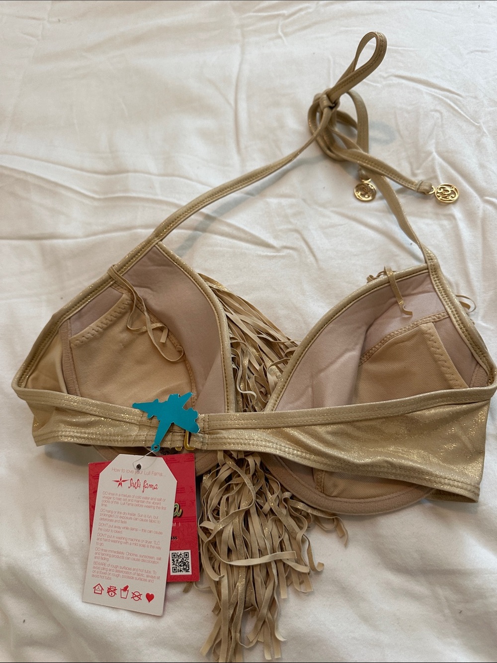 Luli Fama Gold Fringe Halter Bikini Top - Picture 3 of 3